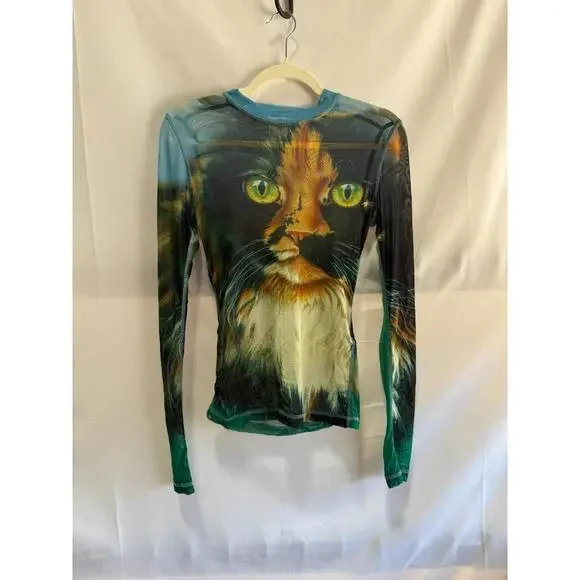JW Anderson Cat Graphic Multicolor Mesh Top Size S with Fabric Pull - Picture 4 of 10